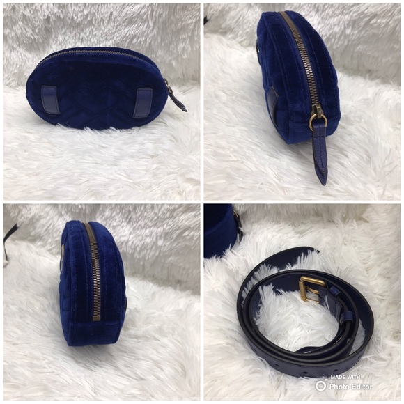 Gucci Blue Velvet GG Marmont Belt Bag BRAND NEW - Picture 7 of 8